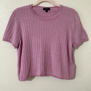 J.Crew Pink Purple Silk Cashmere Blend Knit Quiet Luxury Cropped T Shirt XL
